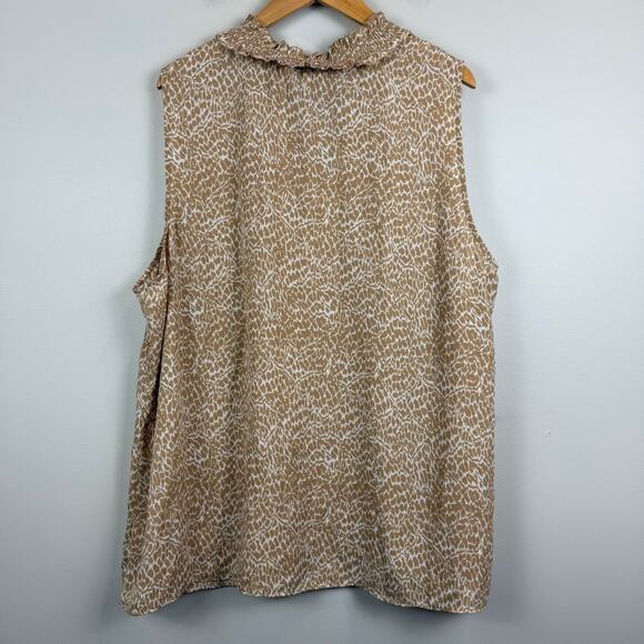 Talbots Top Women's 3X Brown Animal Print Ruffle Trim Sleeveless Tie-Neck Blouse - Picture 2 of 8